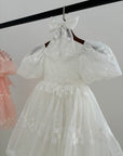 Garden Flower Dress & Hair Bow - White (Made to order) MK014
