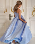 Jasmine Blue Satin Girls Special Occasion Dress (Made to order) MK004