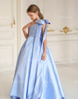 Jasmine Blue Satin Girls Special Occasion Dress (Made to order) MK004