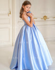 Jasmine Blue Satin Girls Special Occasion Dress (Made to order) MK004