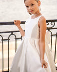 Sophia Mikado Flower Girl Dress - Knee Length (Made to order) Ivory MK007