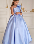 Jasmine Blue Satin Girls Special Occasion Dress (Made to order) MK004