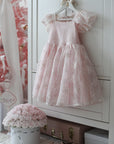 Rose Garden Dress & Hair Bow - Pink ( Made to order ) MK024