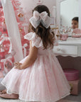 Rose Garden Dress & Hair Bow - Pink ( Made to order ) MK024
