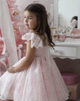 Rose Garden Dress & Hair Bow - Pink ( Made to order ) MK024