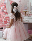 Rose Garden Dress & Hair Bow - Pink ( Made to order ) MK024