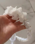 Handgefertigte Haarkrone aus Spitze und Strass