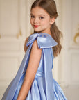 Jasmine Blue Satin Girls Special Occasion Dress (Made to order) MK004