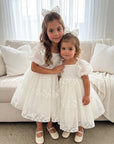 Garden Flower Dress & Hair Bow - White (Made to order) MK014
