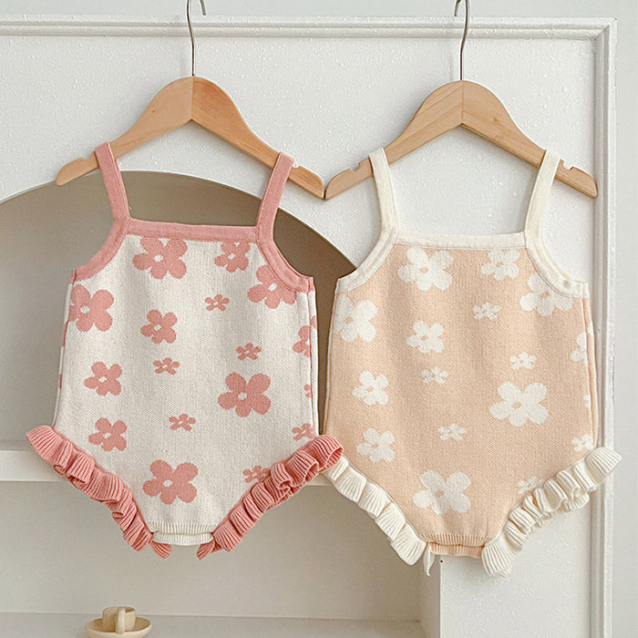 Daisy Knit Romper - Pink Daisies