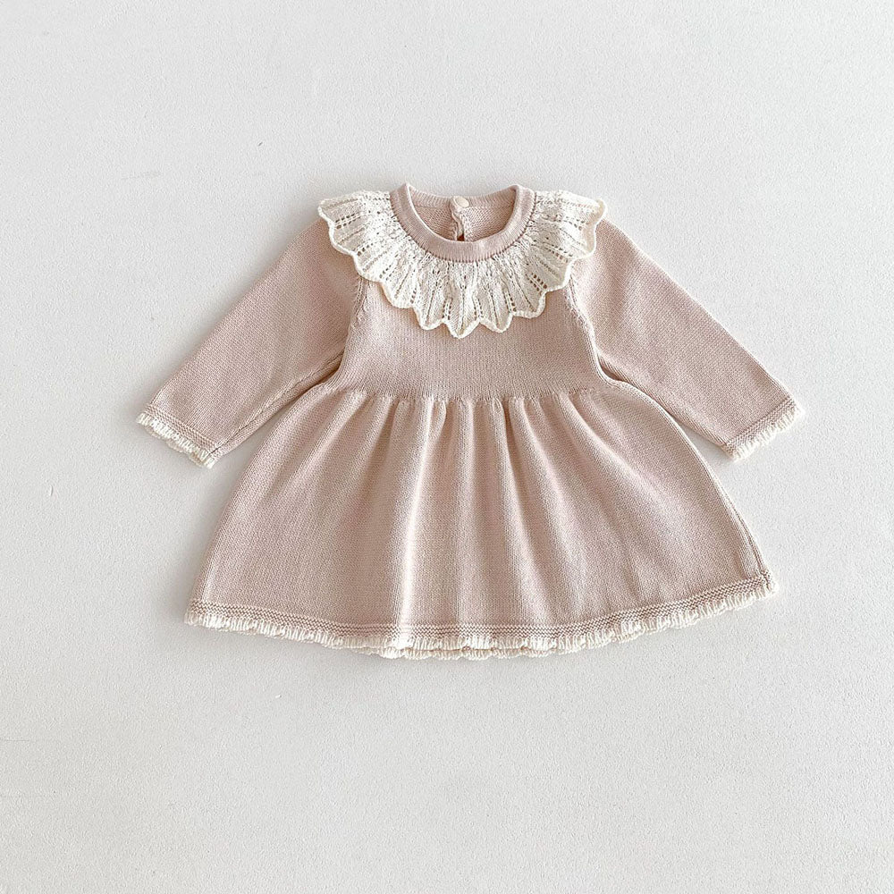 Girls Lace Neckline Knit Dress