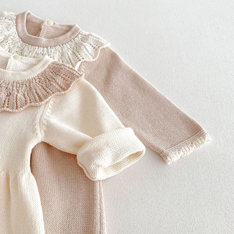 Girls Lace Neckline Knit Dress