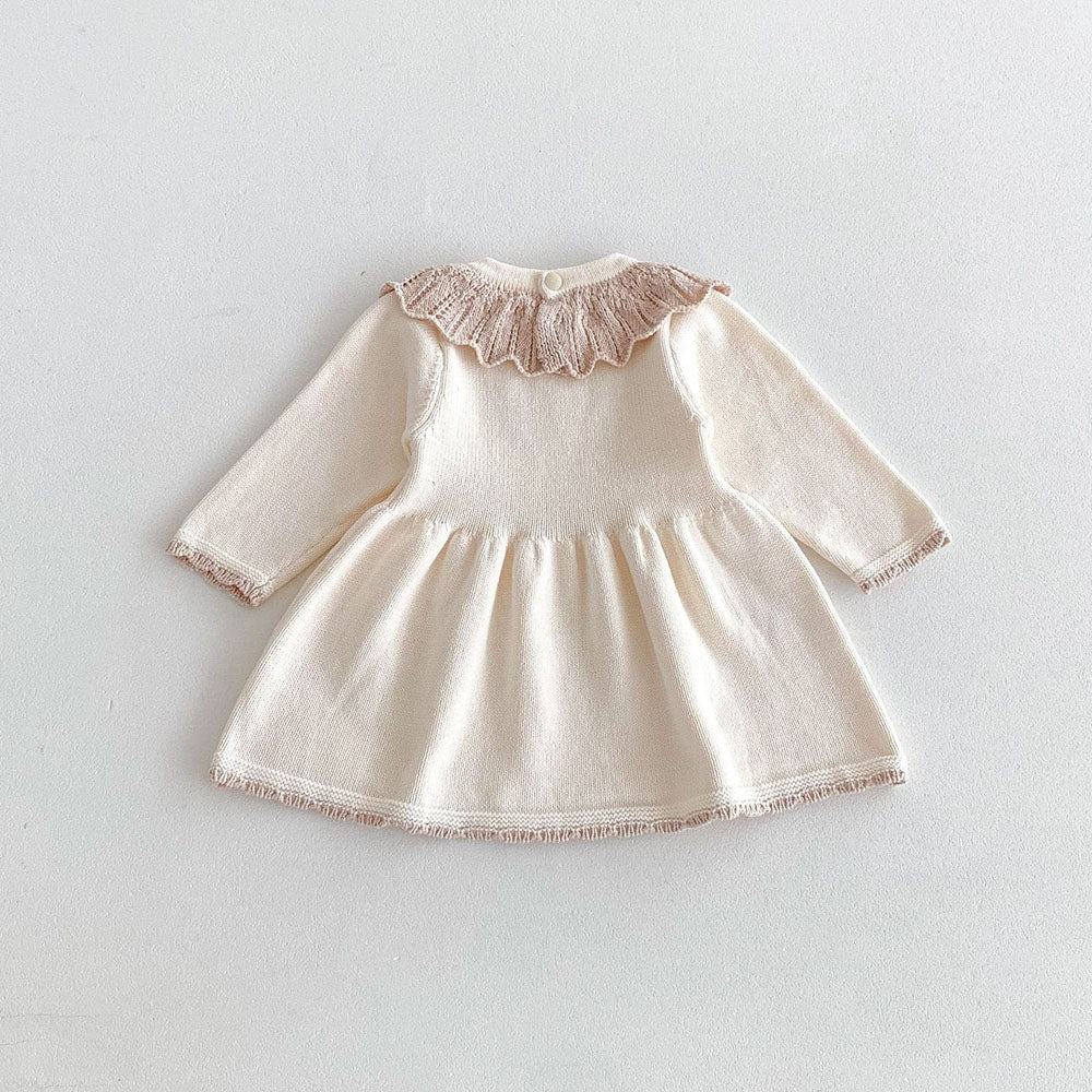 Girls Lace Neckline Knit Dress
