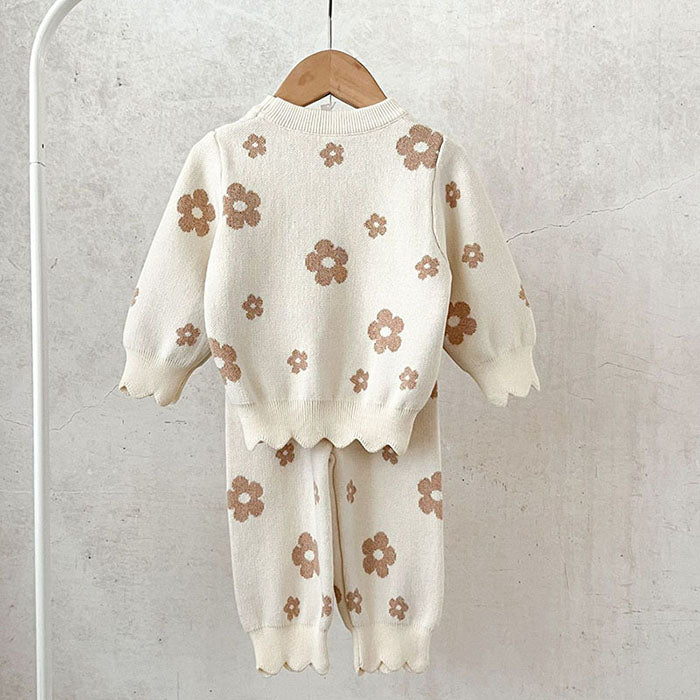 Daisy Knit & Pants Set - Brown & Cream