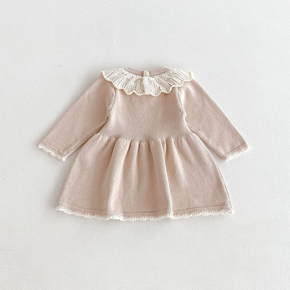 Girls Lace Neckline Knit Dress