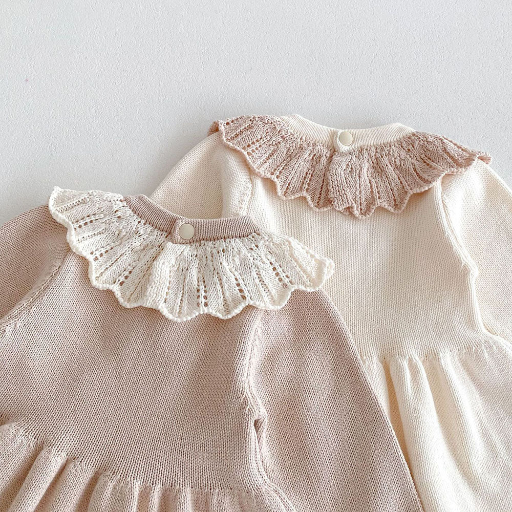 Girls Lace Neckline Knit Dress