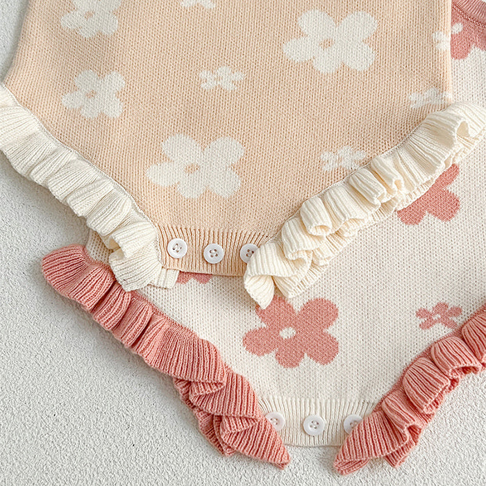 Daisy Knit Romper - Pink Daisies