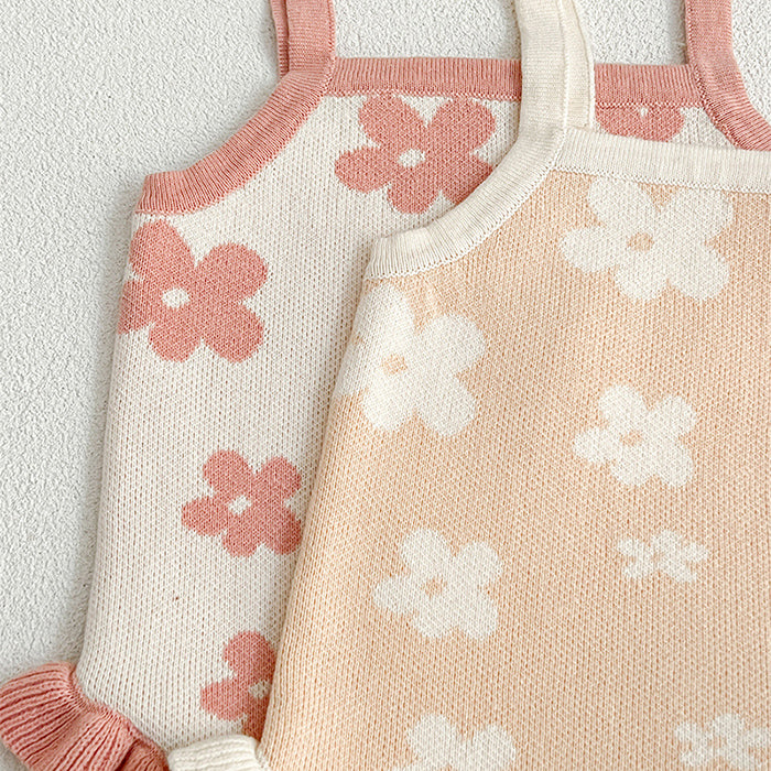 Daisy Knit Romper - Pink Daisies