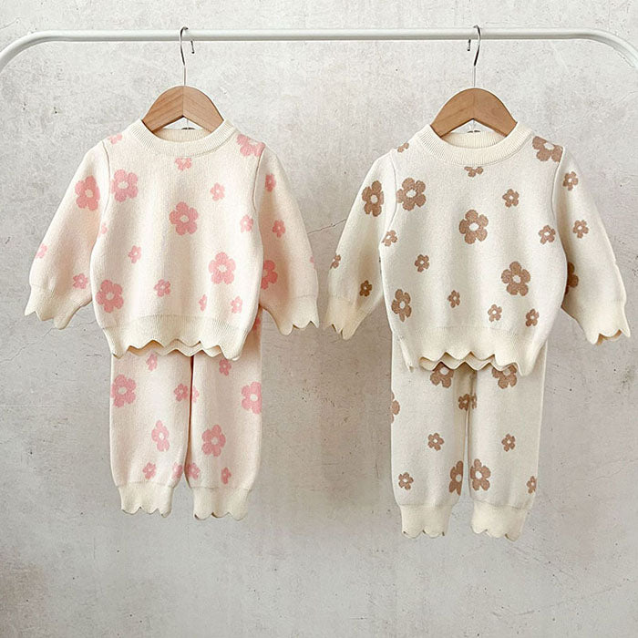 Daisy Knit & Pants Set - Brown & Cream
