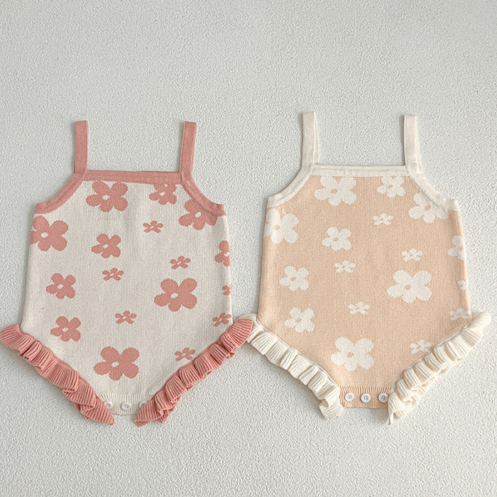Daisy Knit Romper - Pink Daisies