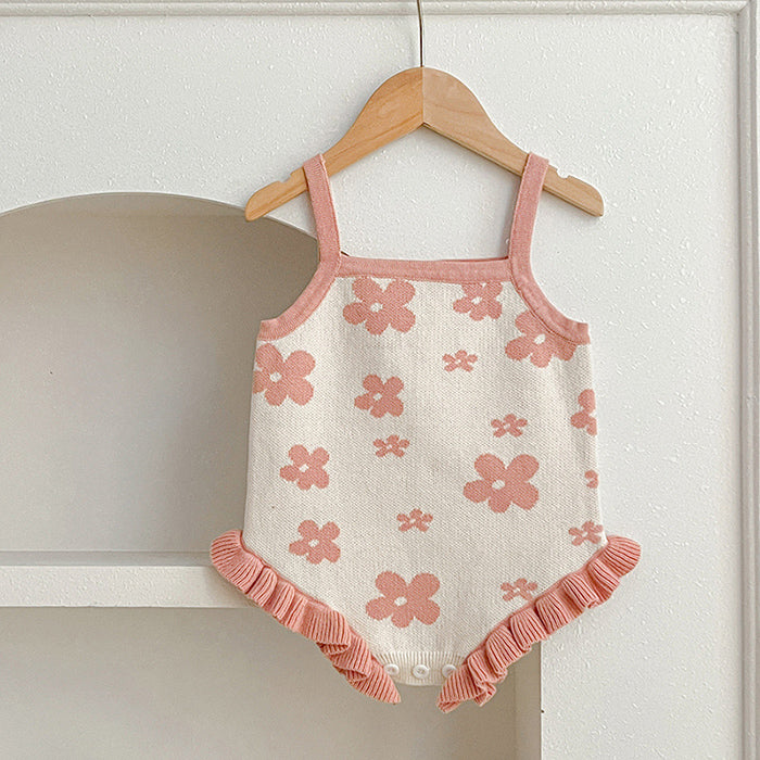 Daisy Knit Romper - Pink Daisies