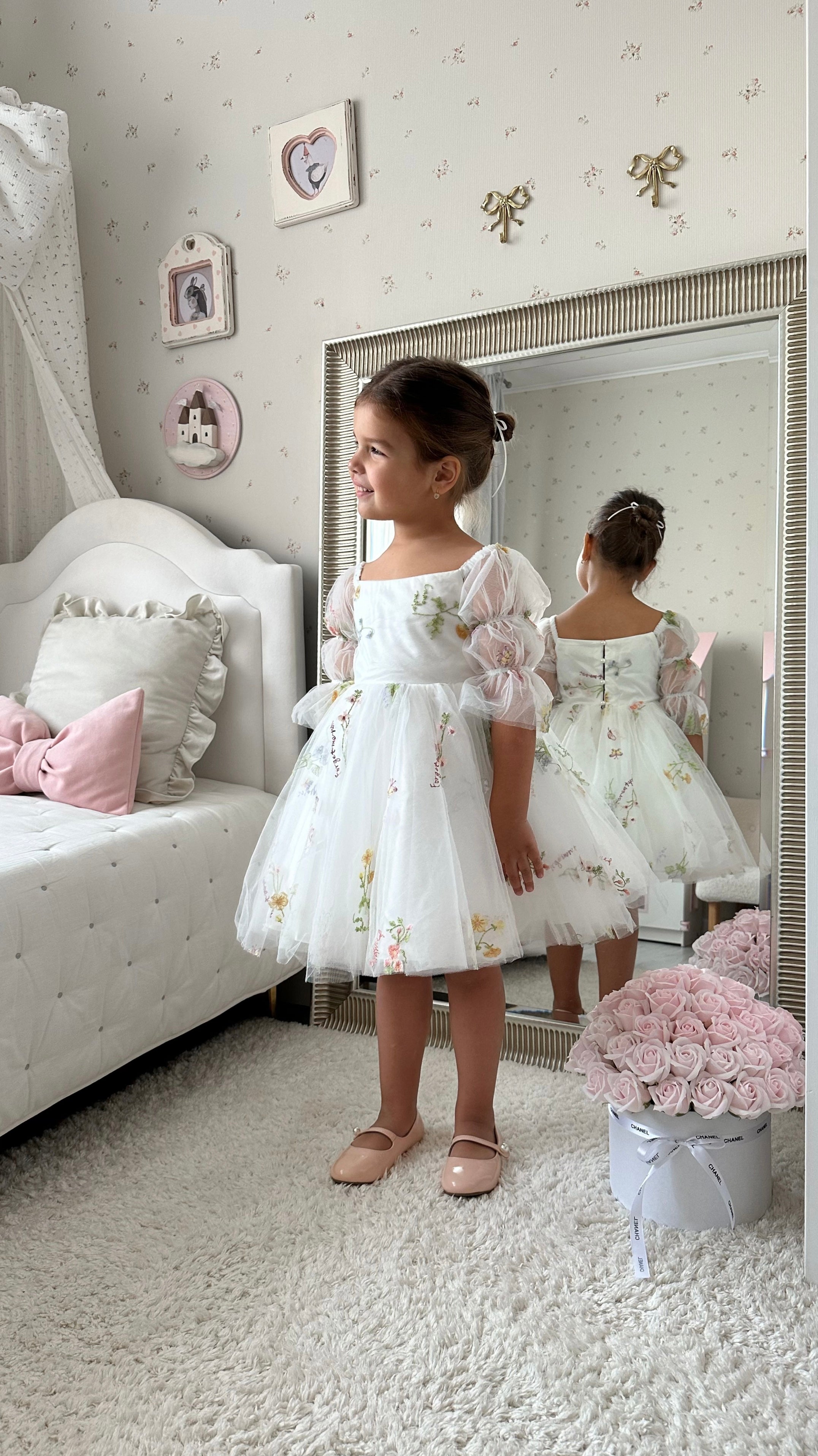 Floral White Party Dress