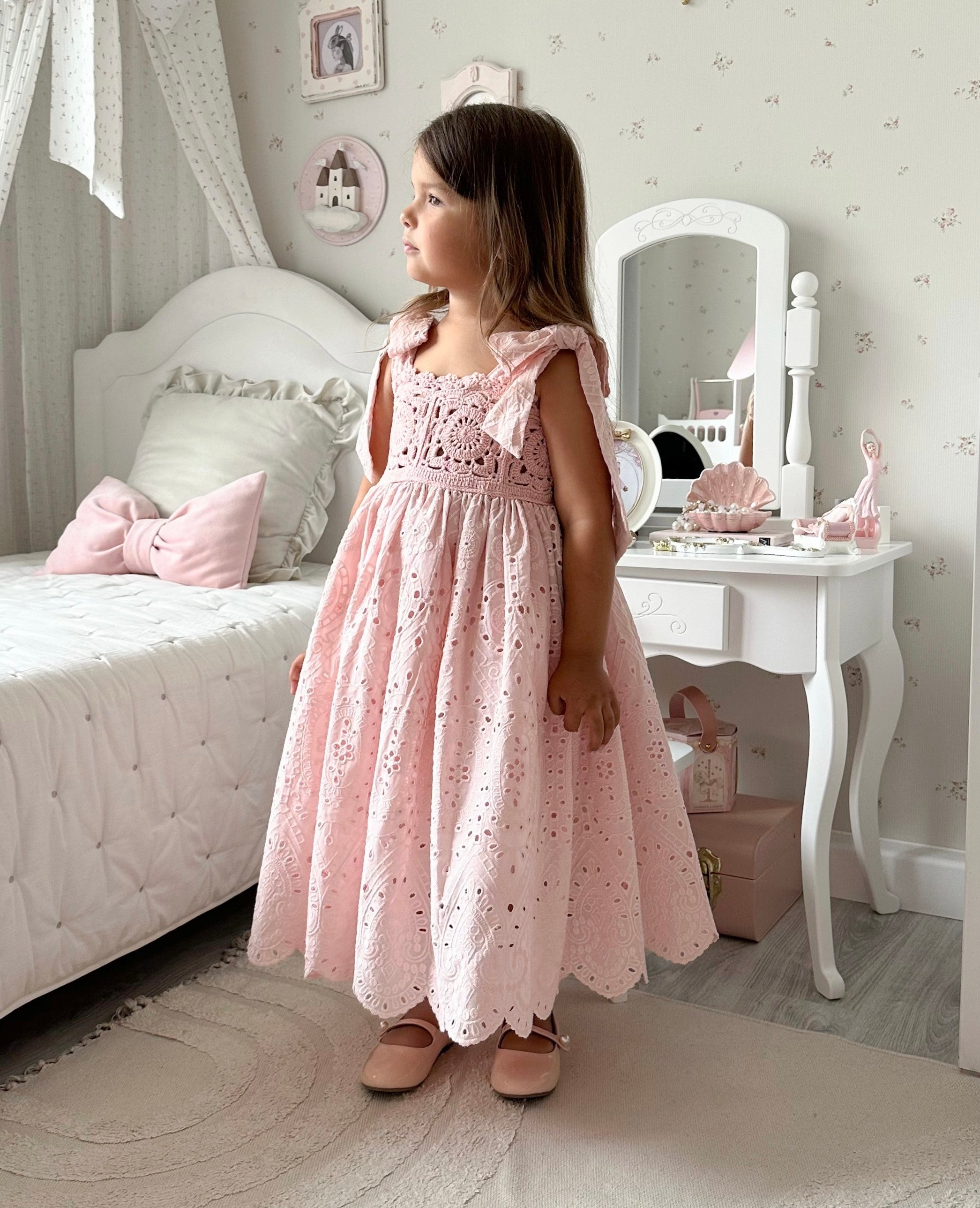 Arabella Handmade Pink Crochet Girls Dress 🌸