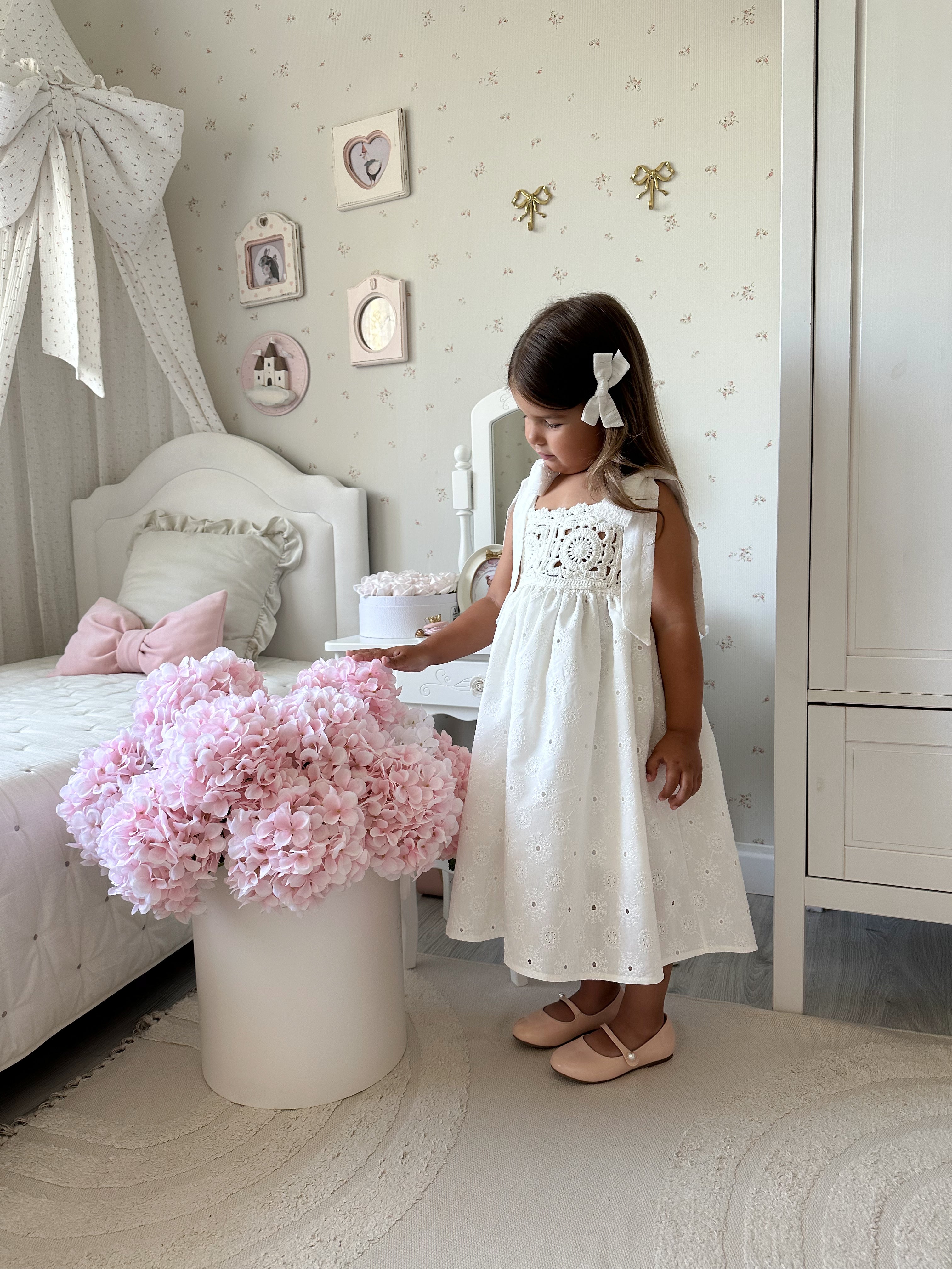 Arabella Handmade Ivory Crochet Girls Dress 🤍