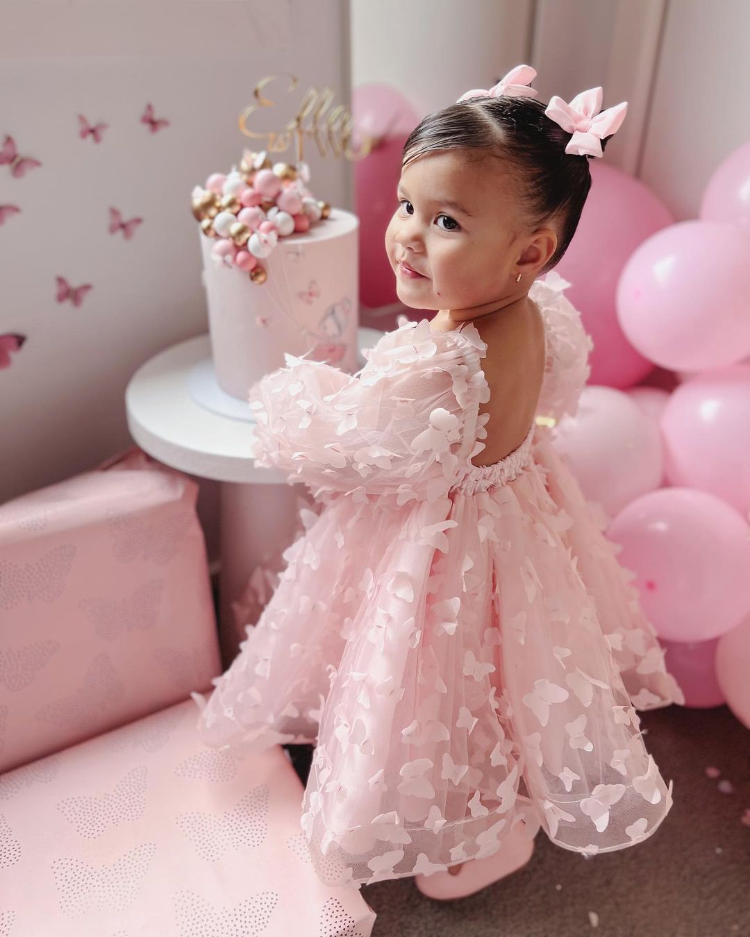 خصم 100 دولار! الرمز: BIRTHDAY100 فستان الفراشة الوردي لعيد الميلاد الأكثر مبيعًا