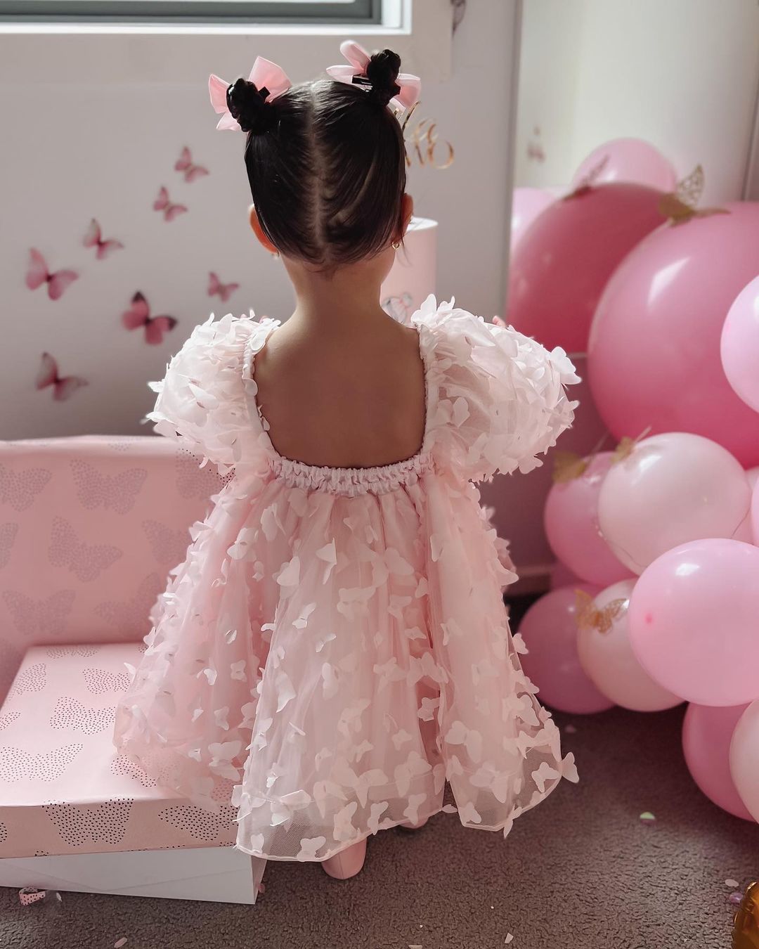 خصم 100 دولار! الرمز: BIRTHDAY100 فستان الفراشة الوردي لعيد الميلاد الأكثر مبيعًا