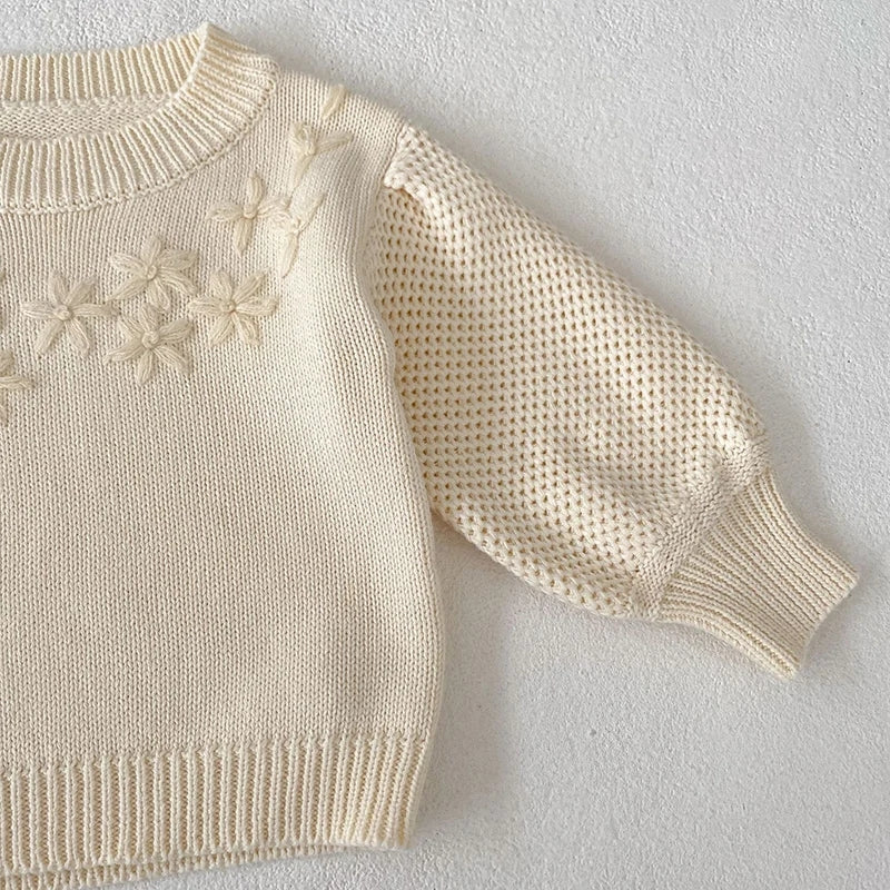 Floral Puff Sleeve Knit Top