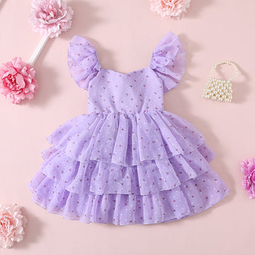 Floral Girls Party Dress - Purple