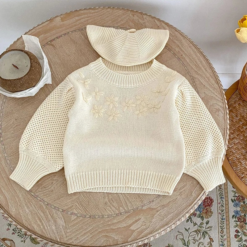 Floral Puff Sleeve Knit Top