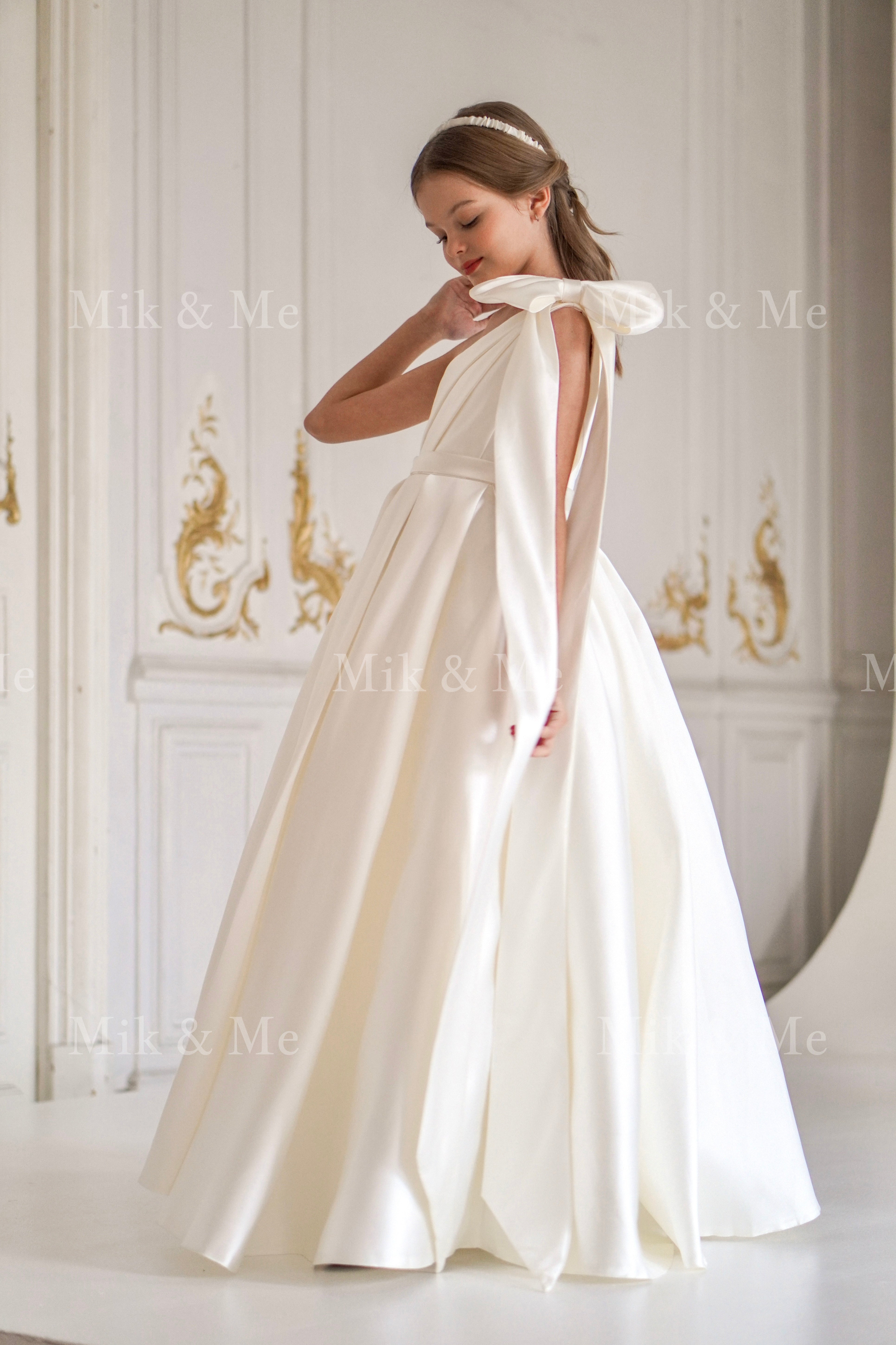 Jasmine Ivory Satin Girls Special Occasion Dress (Made to order) MK004