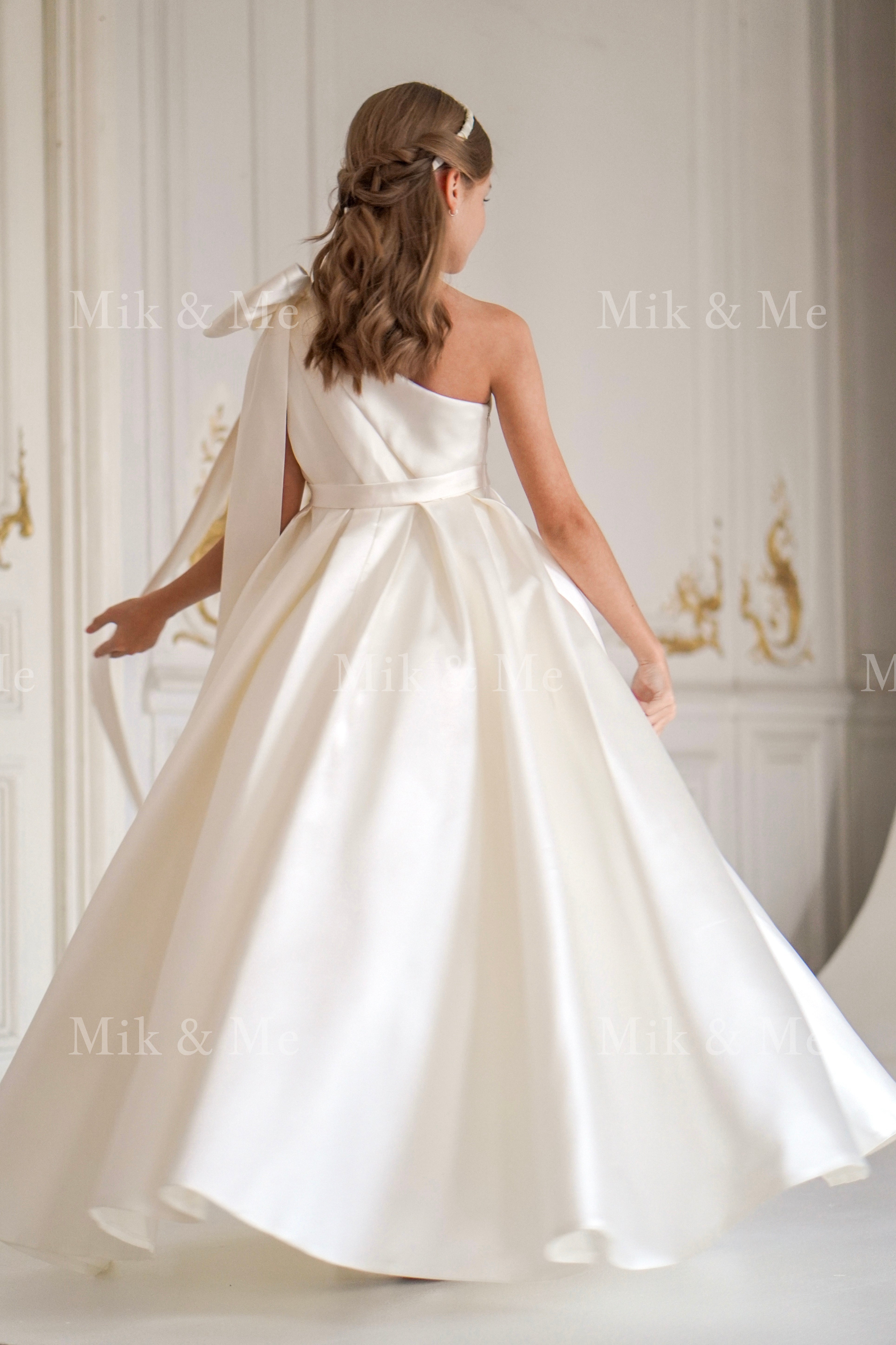 Jasmine Ivory Satin Girls Special Occasion Dress (Made to order) MK004