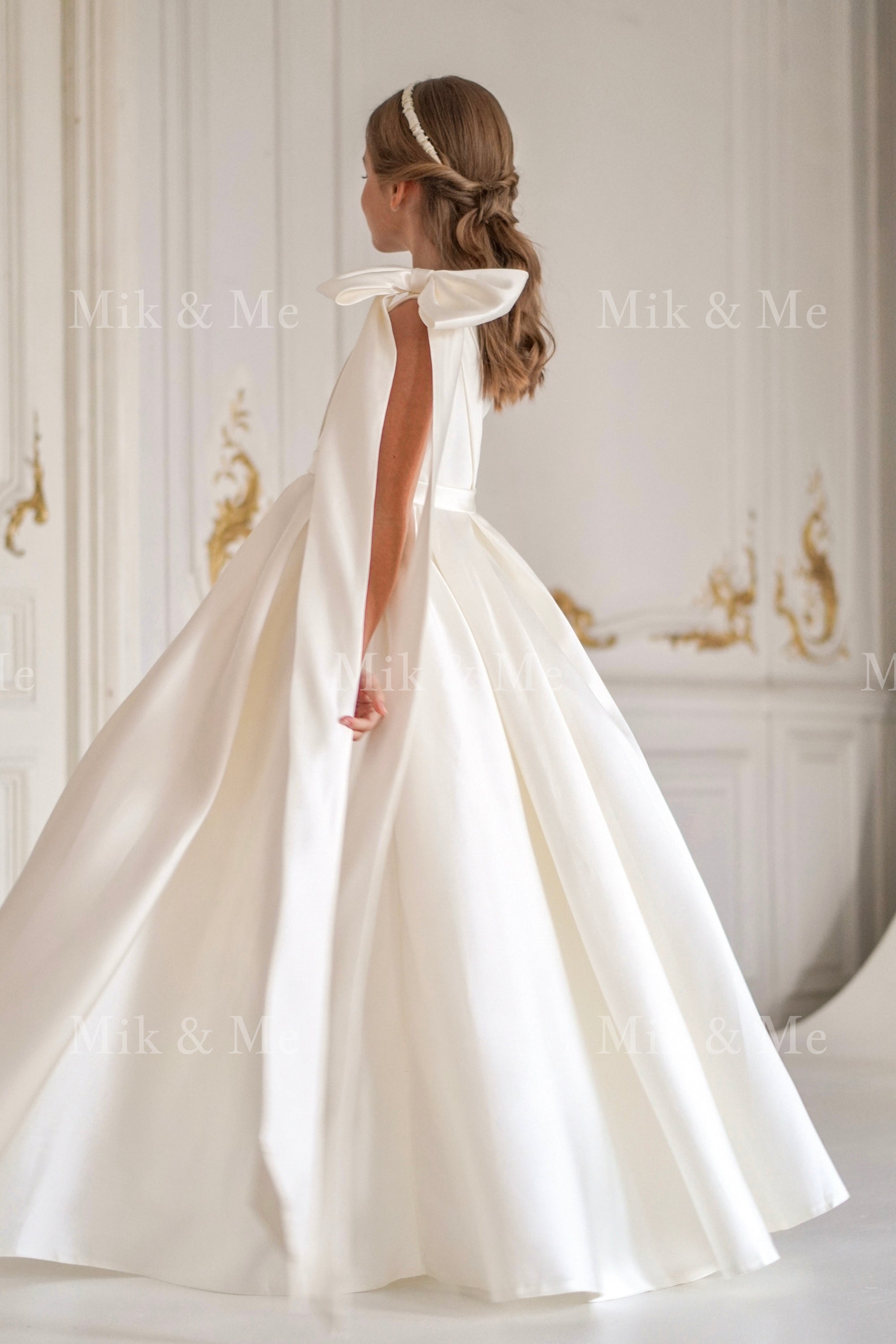 Jasmine Ivory Satin Girls Special Occasion Dress (Made to order) MK004