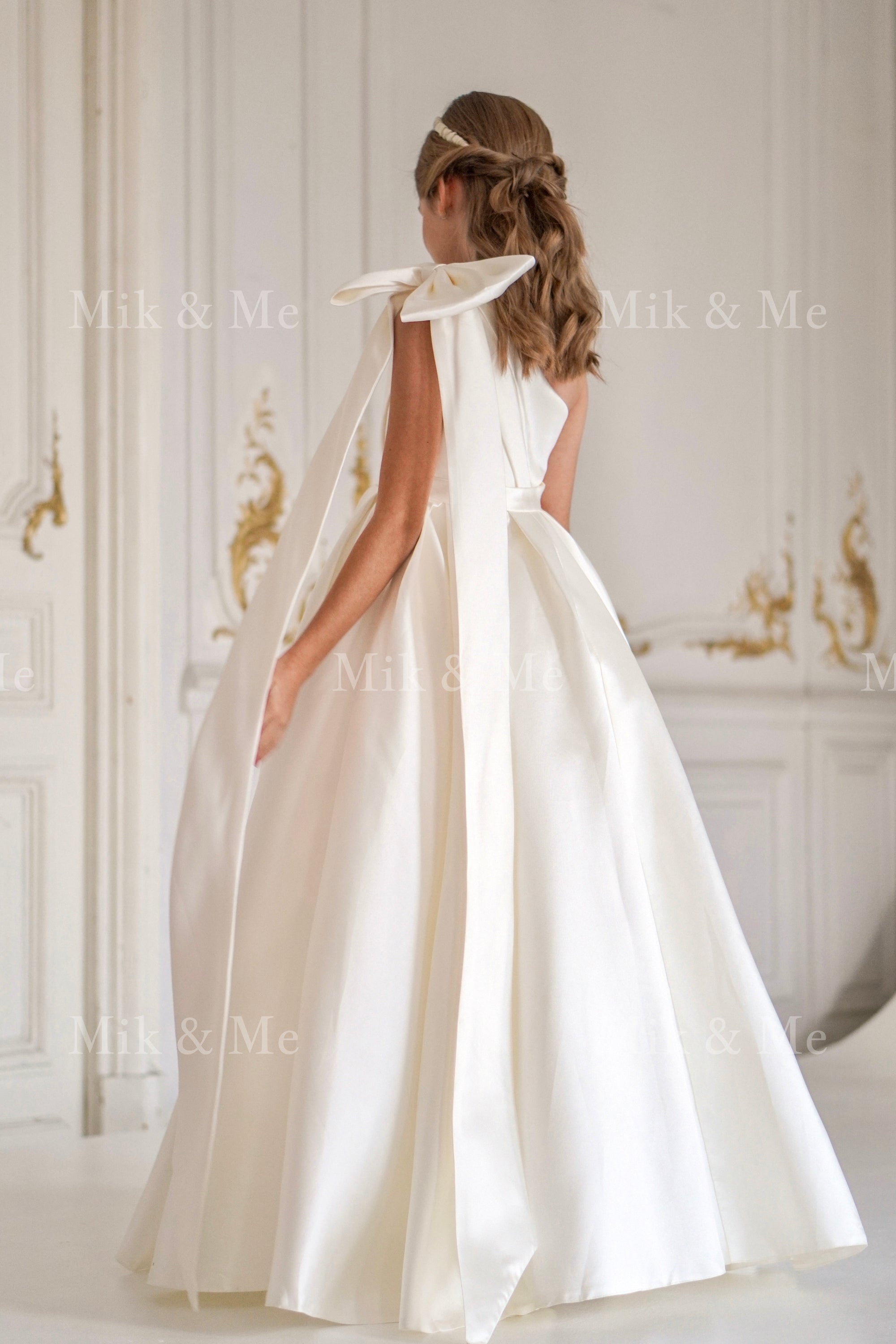 Jasmine Ivory Satin Girls Special Occasion Dress (Made to order) MK004