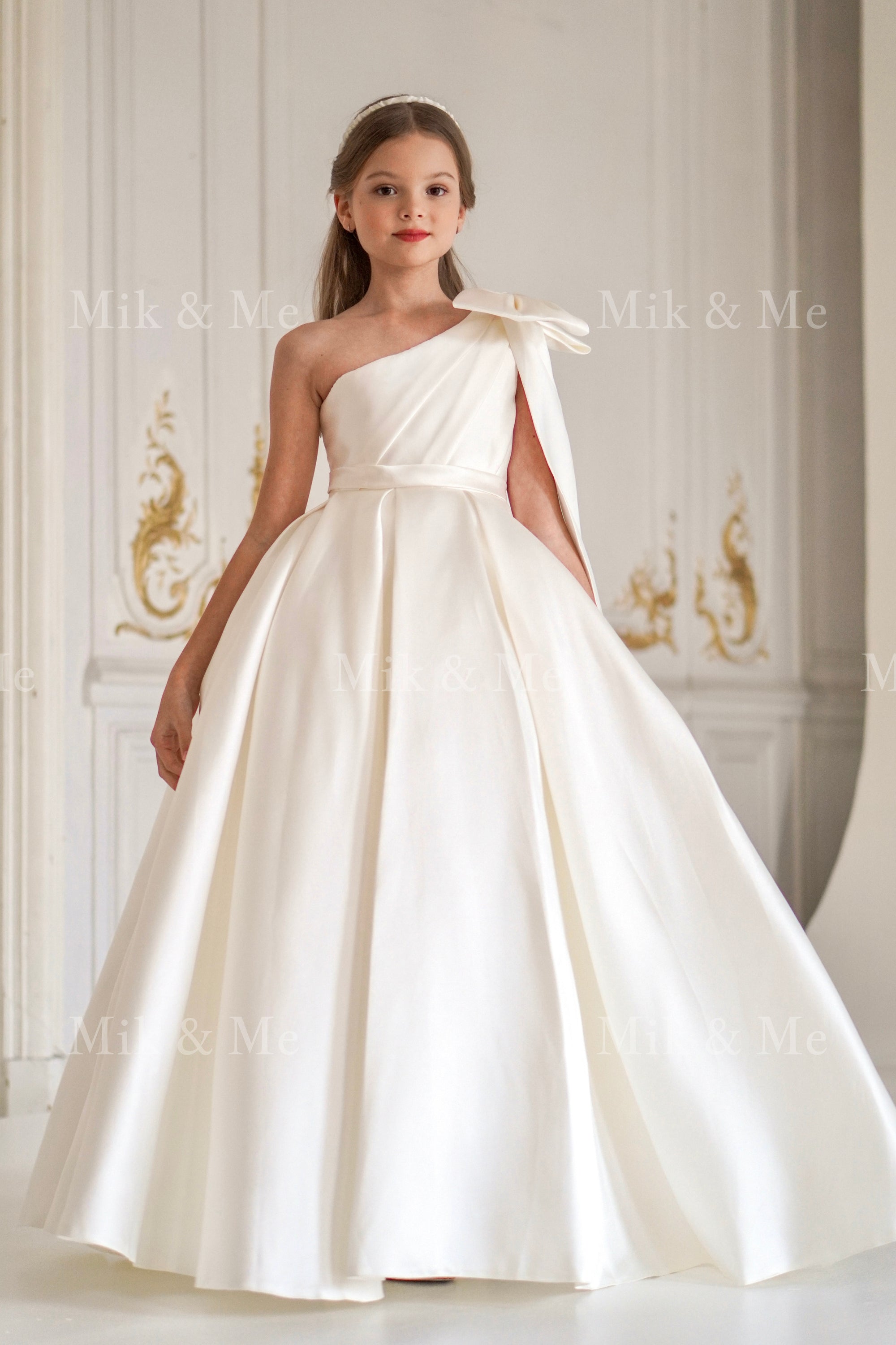 Jasmine Ivory Satin Girls Special Occasion Dress (Made to order) MK004