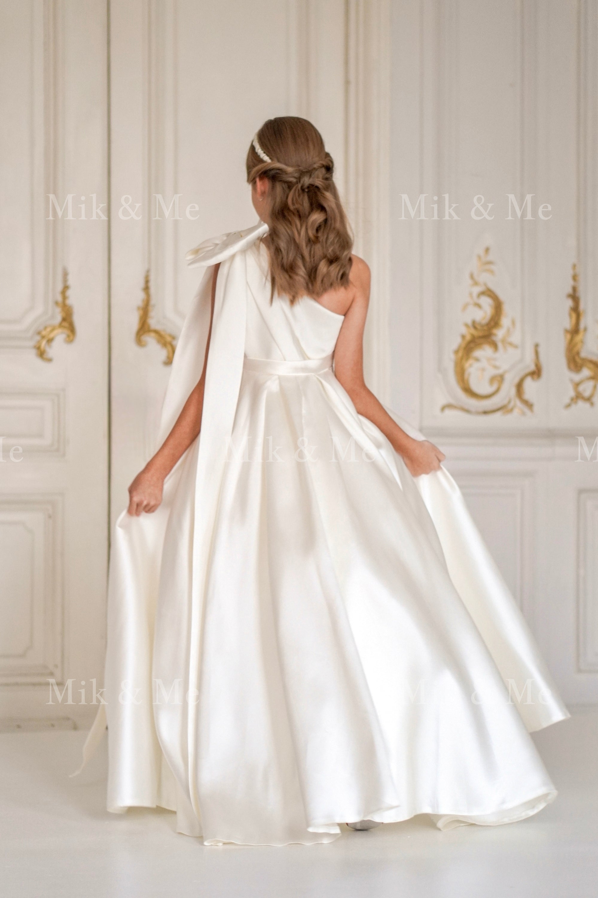 Jasmine Ivory Satin Girls Special Occasion Dress (Made to order) MK004