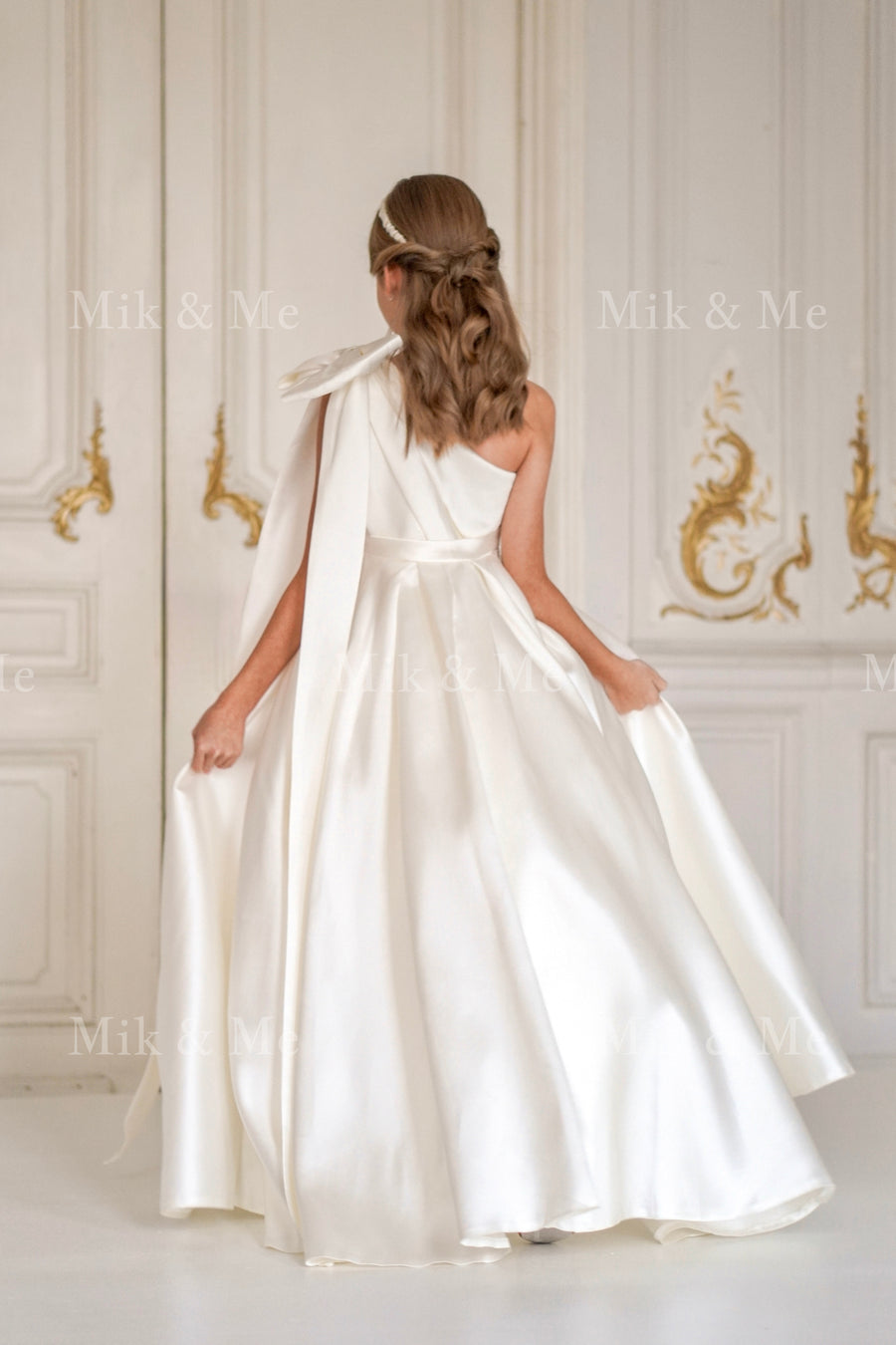 Jasmine Ivory Satin Girls Special Occasion Dress (Made to order)