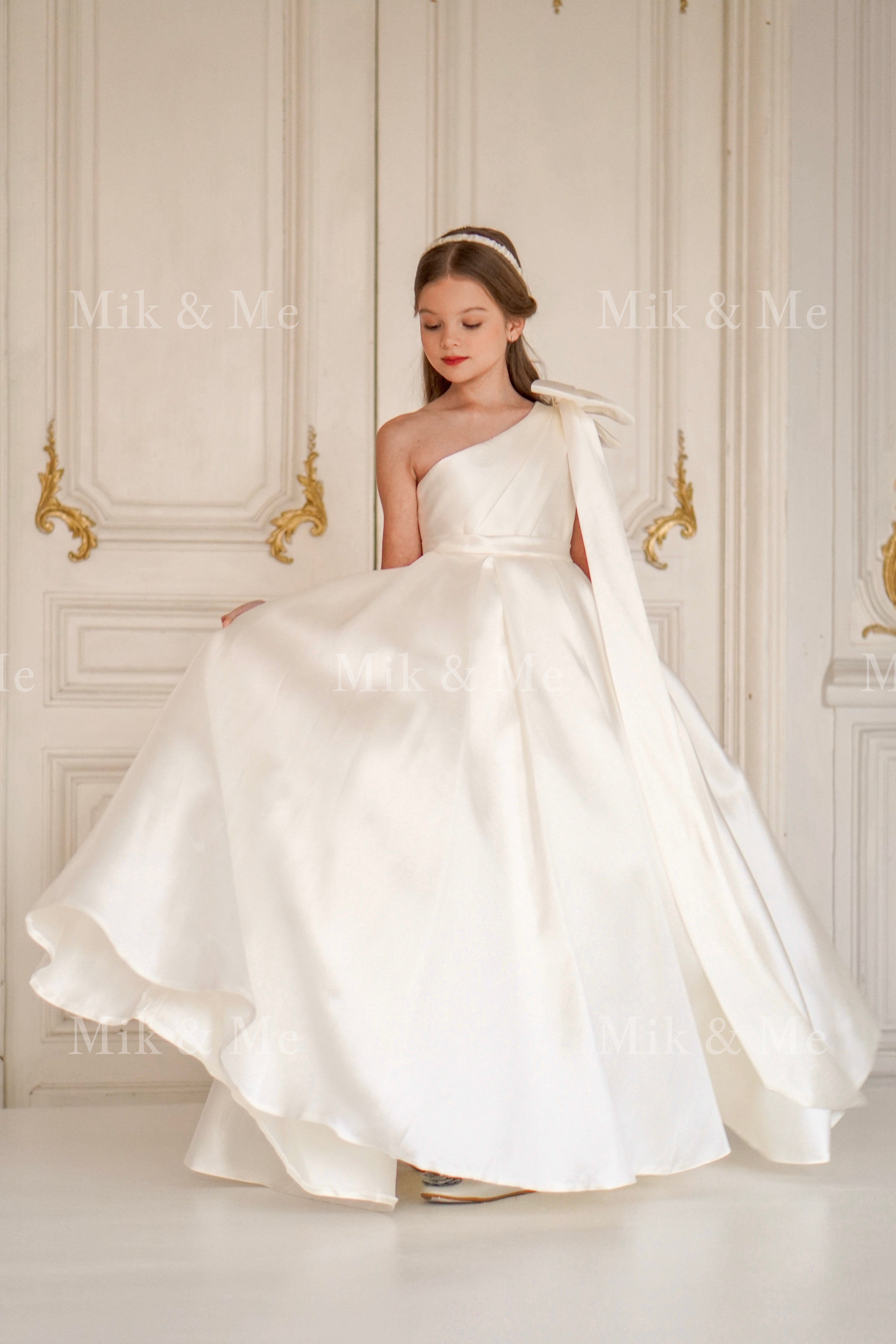 Jasmine Ivory Satin Girls Special Occasion Dress (Made to order) MK004