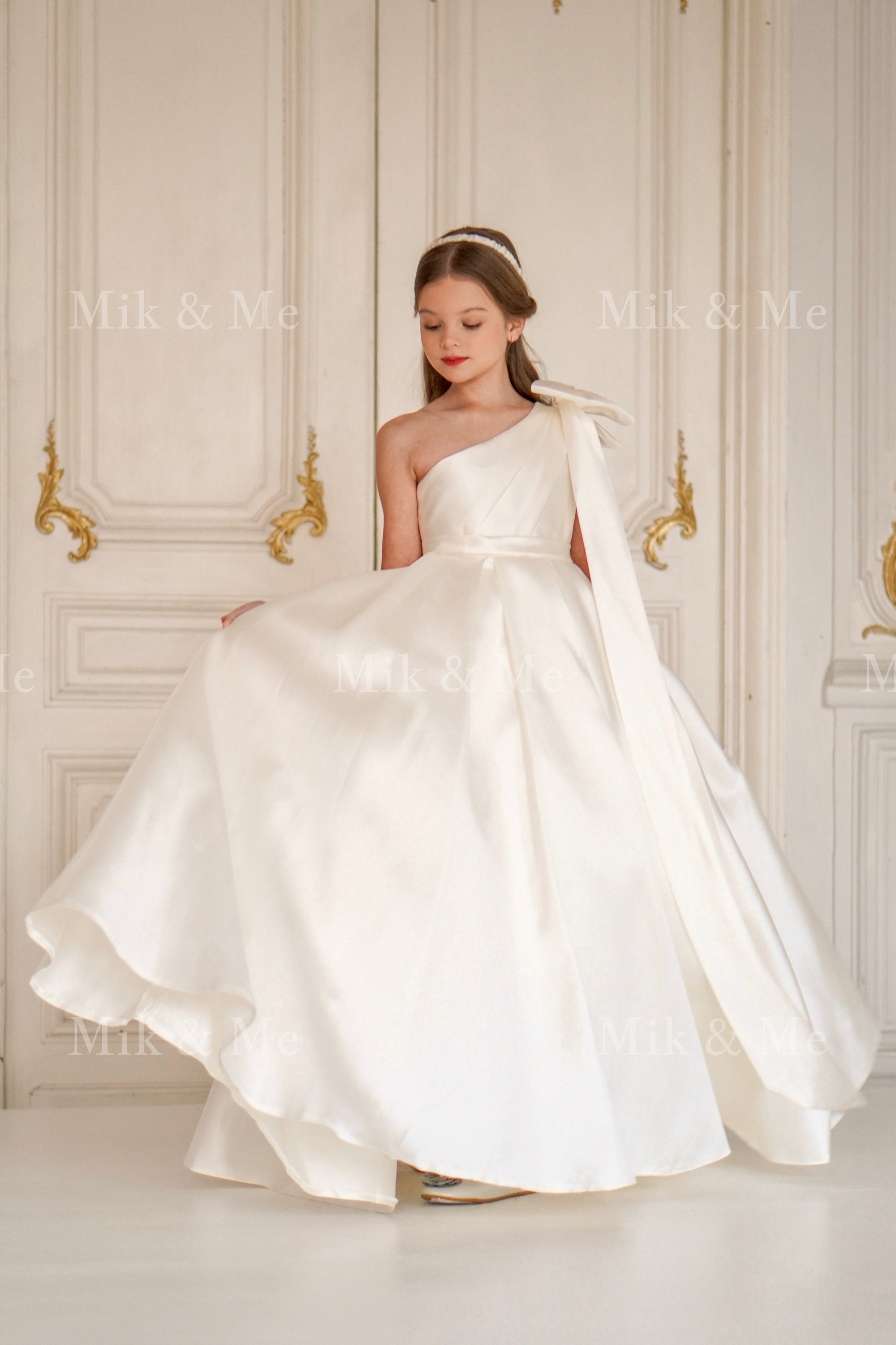 Jasmine Ivory Satin Girls Special Occasion Dress (Made to order) MK004