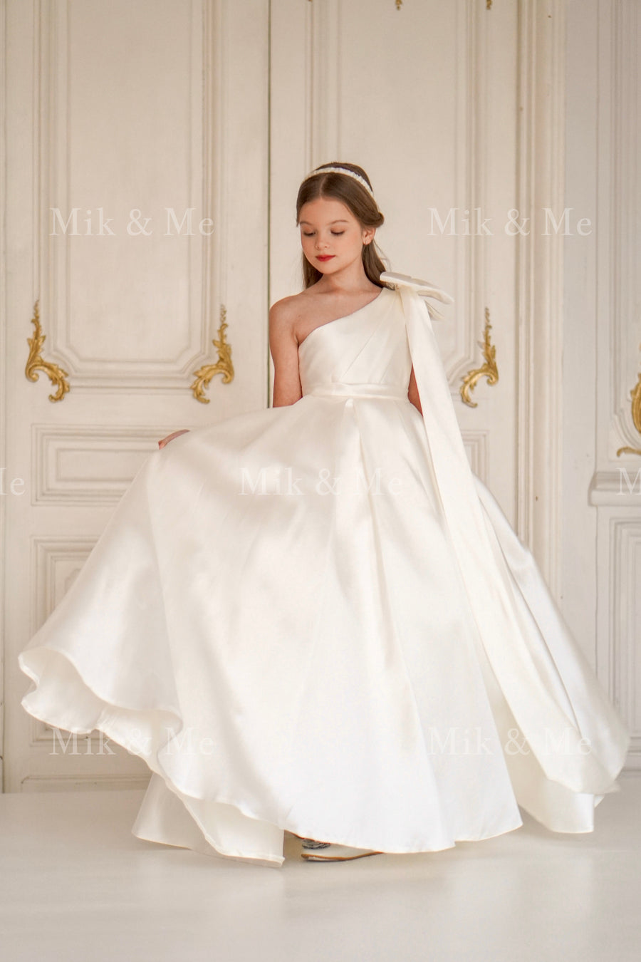 Jasmine Ivory Satin Girls Special Occasion Dress (Made to order)
