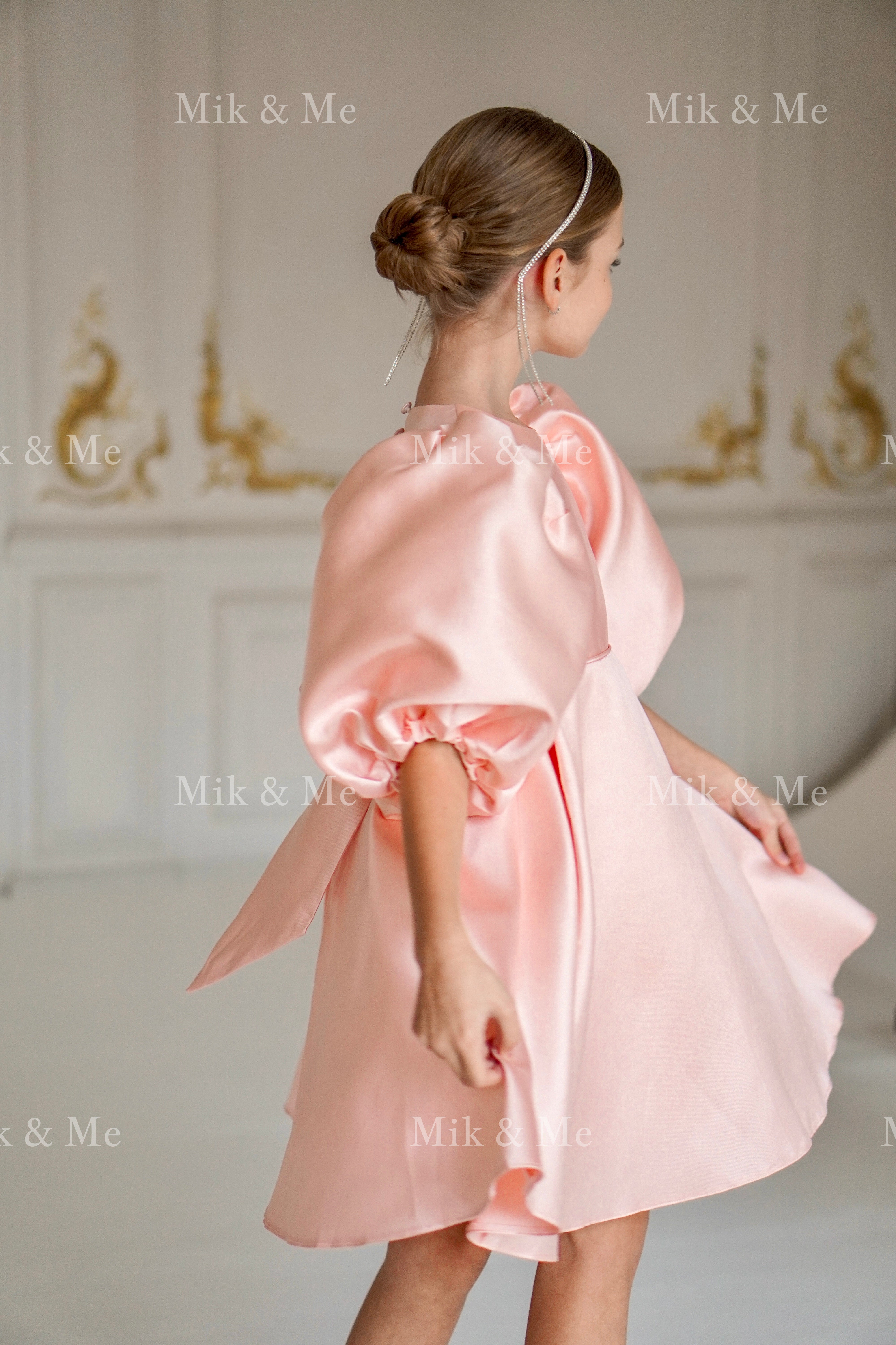 Beatrice Special Occasion Satin Girls Dress (Made to order) MK006
