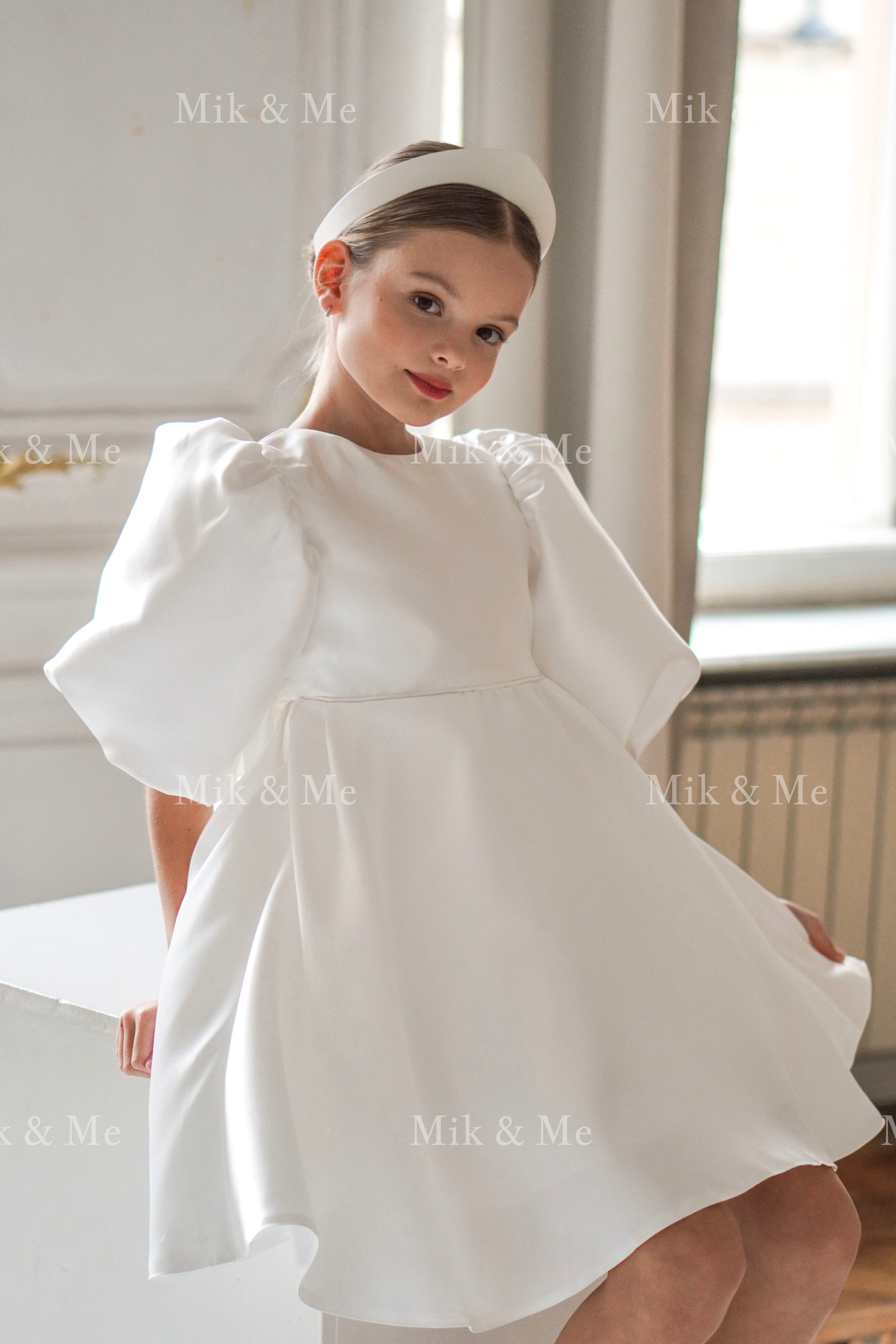 Beatrice Special Occasion Satin Girls Dress (Made to order) MK006
