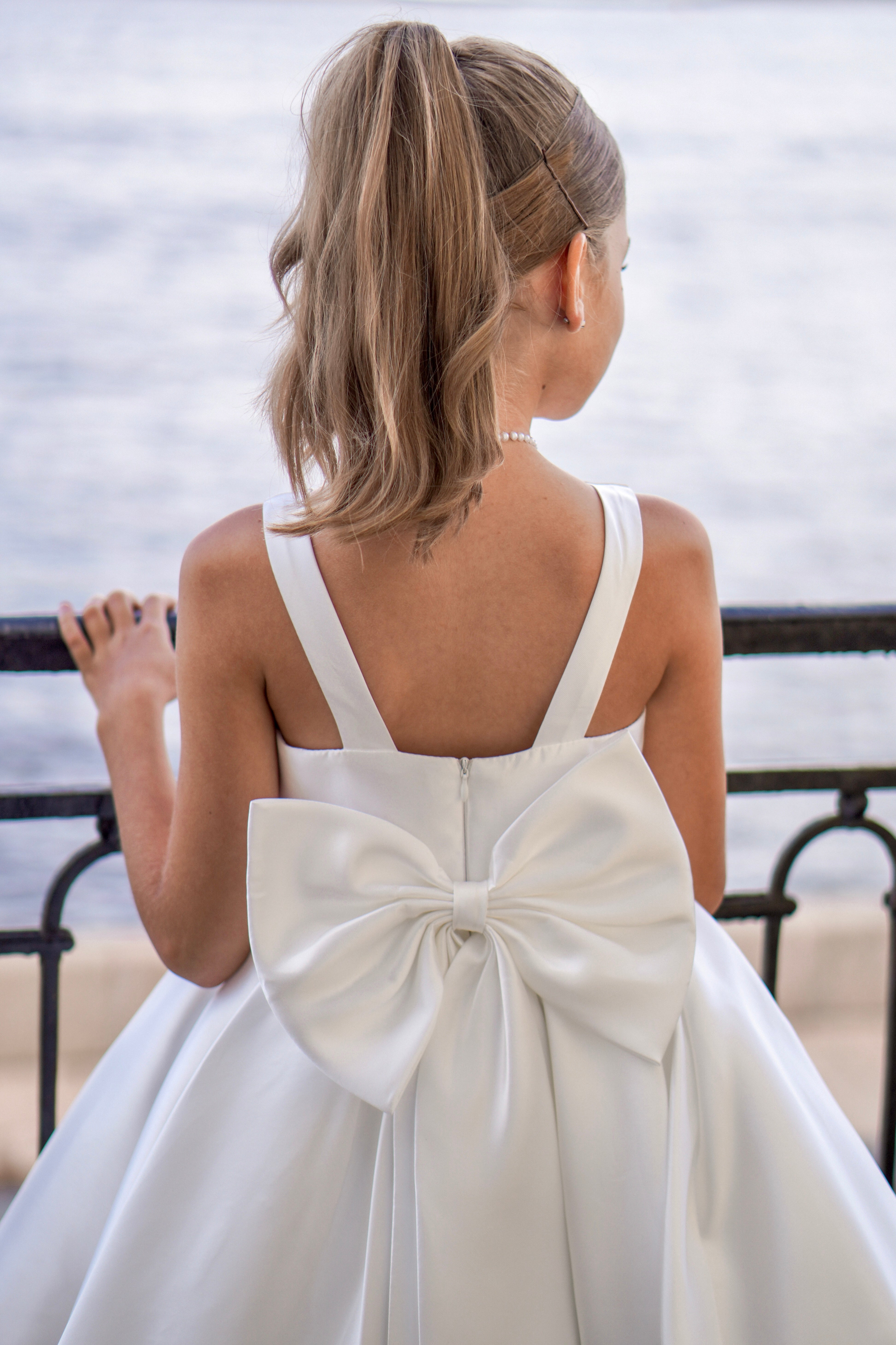 Sophia Mikado Flower Girl Dress - Knee Length (Made to order) Ivory MK007