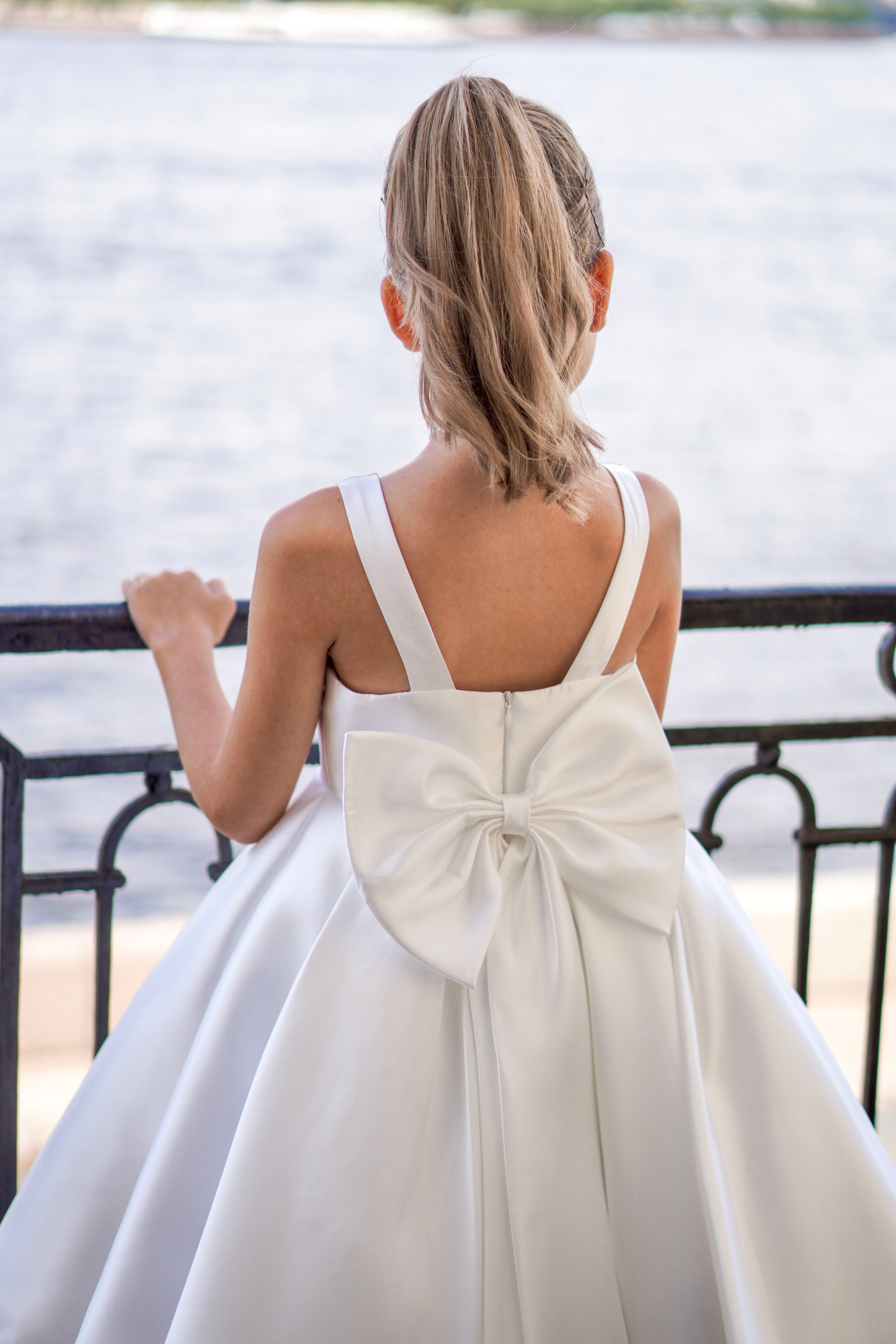 Sophia Mikado Flower Girl Dress - Knee Length (Made to order) Ivory MK007