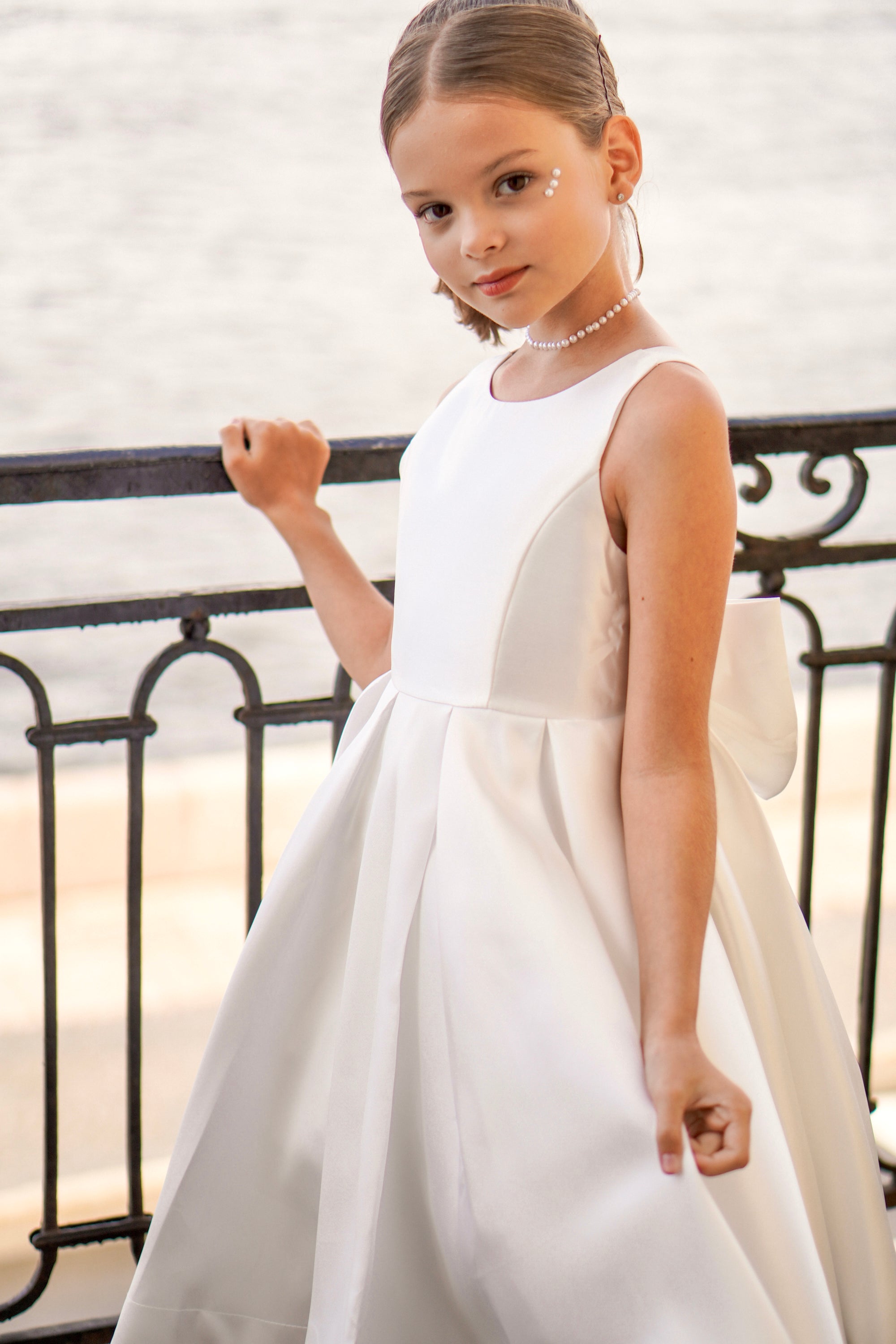 Sophia Mikado Flower Girl Dress - Knee Length (Made to order) Ivory MK007