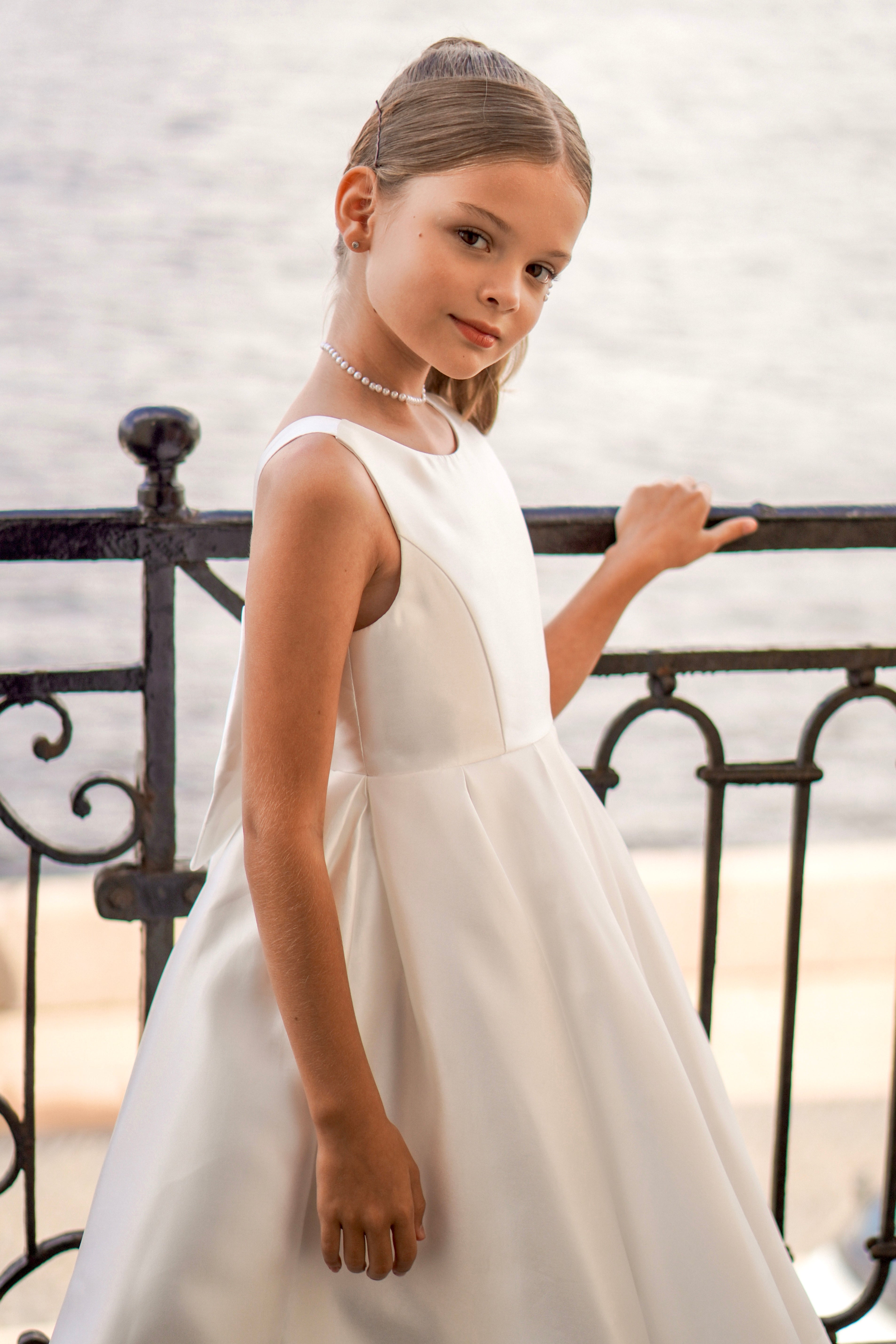 Sophia Mikado Flower Girl Dress - Knee Length (Made to order) Ivory MK007