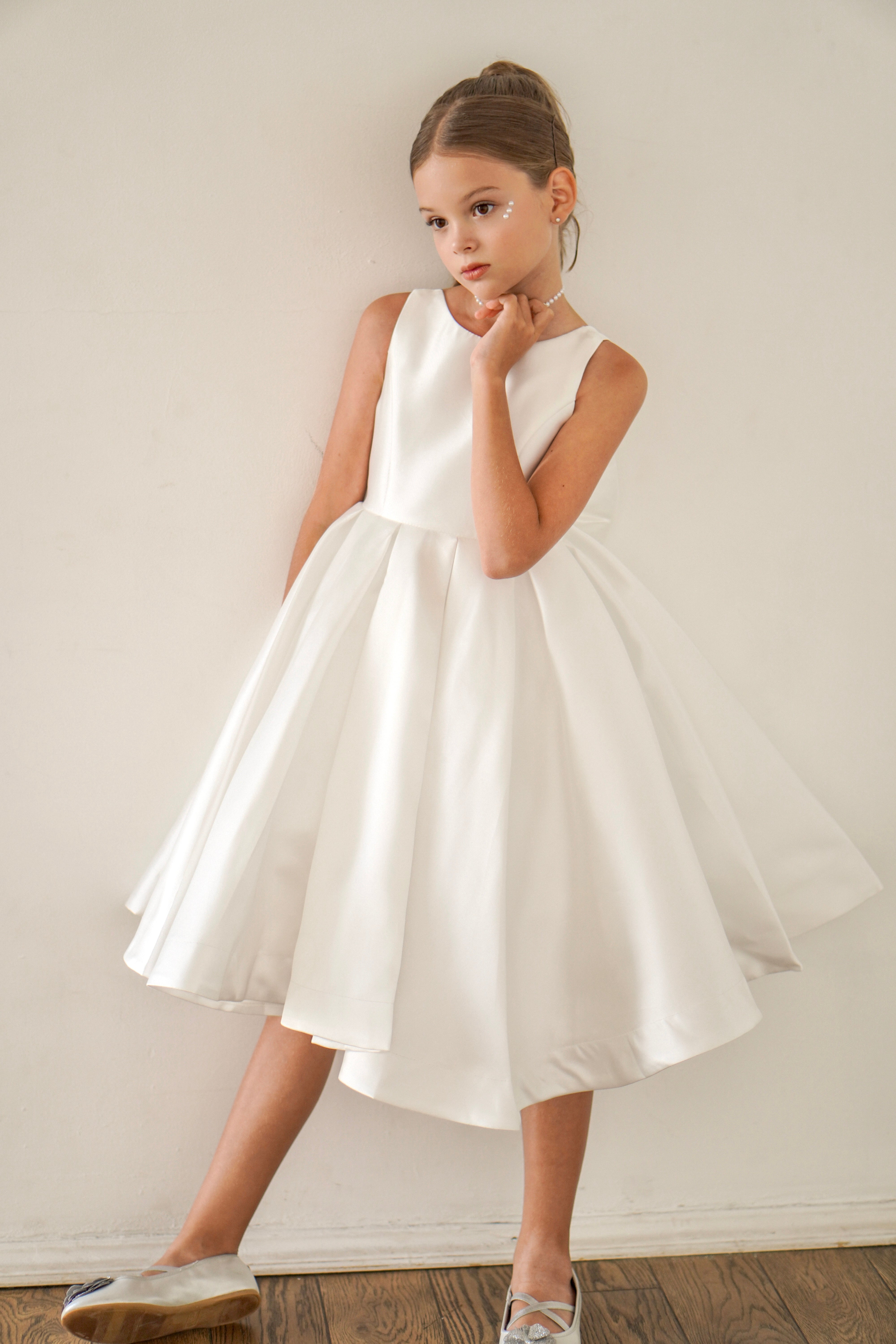 Sophia Mikado Flower Girl Dress - Knee Length (Made to order) Ivory MK007